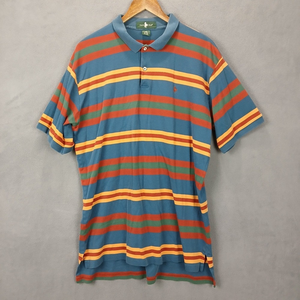 Vintage Hunt Club Polo Shirt Mens XLT Multicolor Cotton Striped Performance Golf